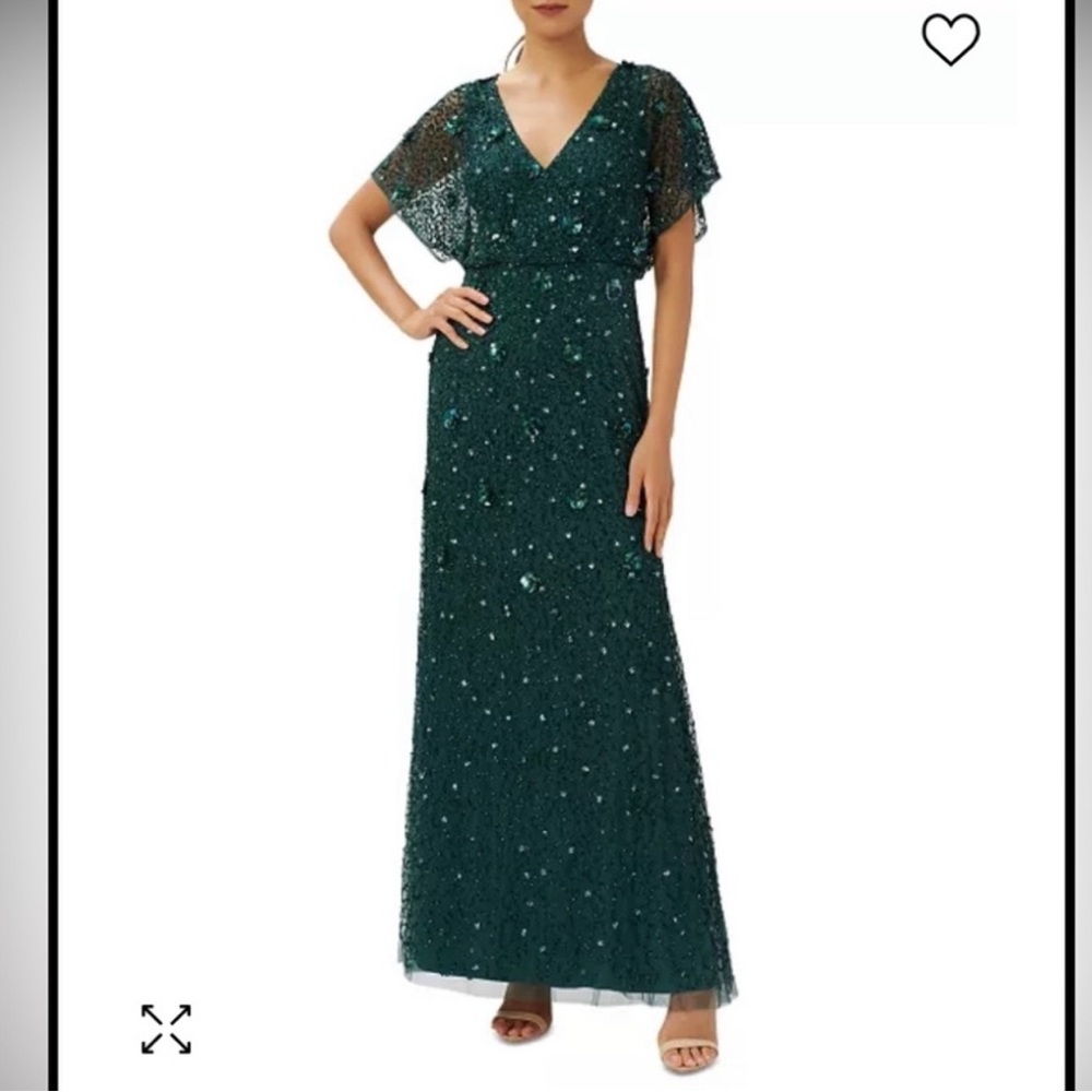 adrianna papell green sequin dress Women's Embellished-Floral Beaded Blouson Gown - Dusty Emerald door_handle